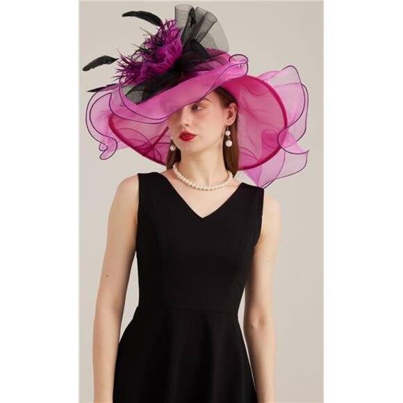Women's Kentucky Derby Church Dress Hat 03-rose-carmine - Picture 4 of 6
